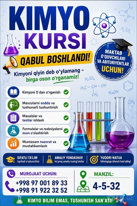 Kimyo va Mental arifmetikadan kurslar boshlandi