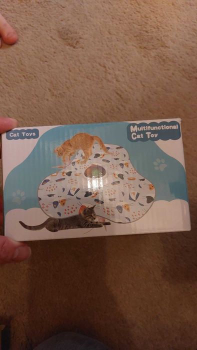 Интерактивна играчка за котки със звънец и подвижно перо, USB, синя