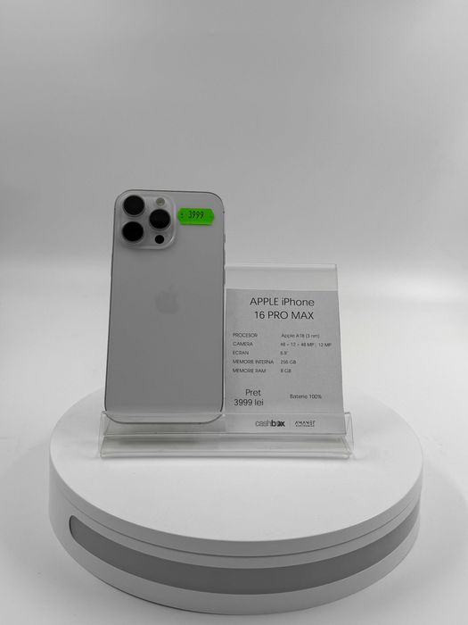 Apple iPhone 16 Pro Max 256 GB 100% Garantie 24 luni CashBox
