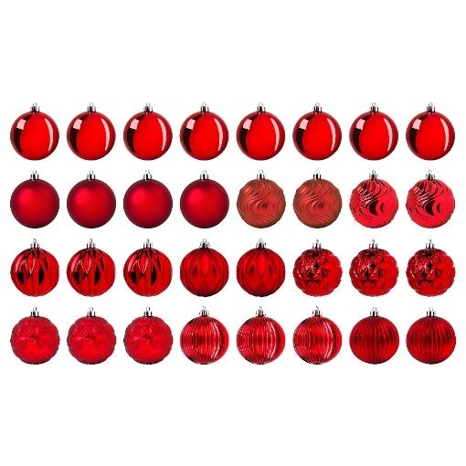 Set globuri Crăciun roșii(32bucati) – diverse modele, ca noi