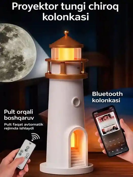 Стильный декоративный ночник-светильник в форме маяка колонка блутуз