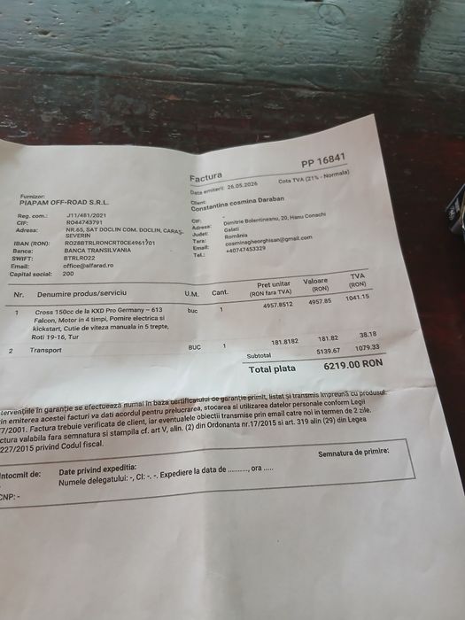 Cross 150cc în garantie 12 luni