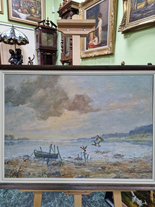 Страхотна антикварна белгийска картина масло върху платно