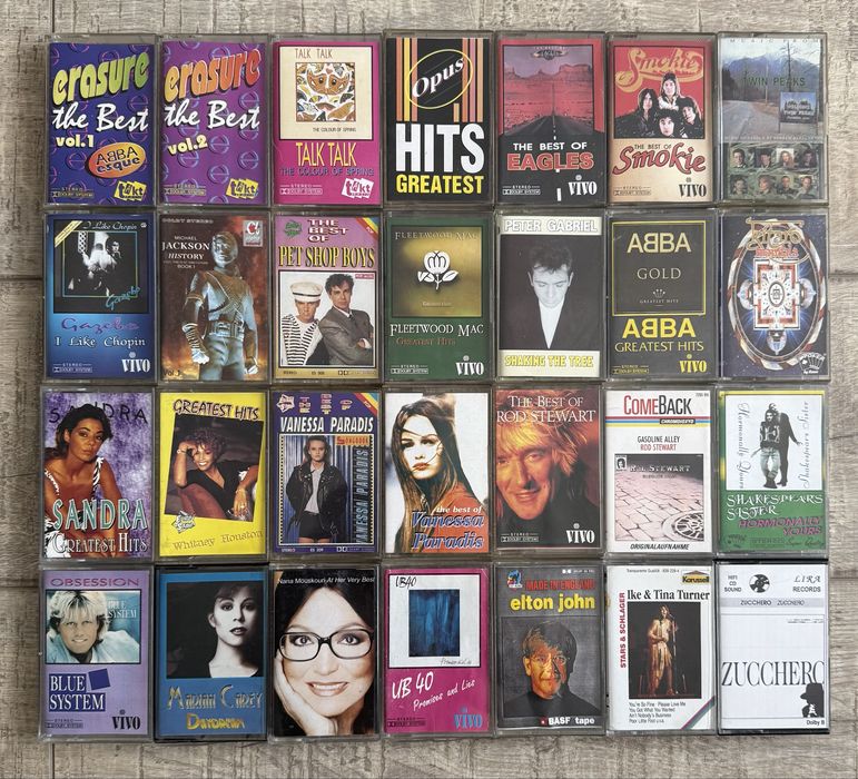 Lot 102 casete audio cu muzica diversa (synth-pop/downtempo/electro/disco/italo-disco/dance/rock