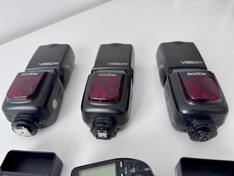 Pachet Profesional Godox Sony: 3x Bliț V860II-S + Transmițător XPro + Accesorii