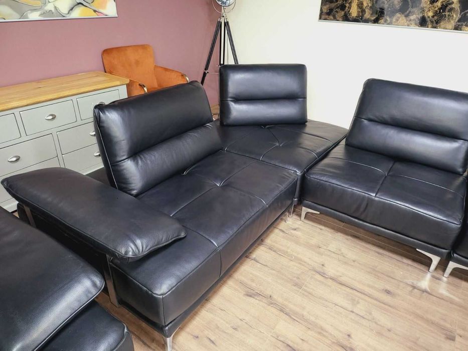 Черен кожен ъглов диван и фотьойл Artemis с ел. облегалки
