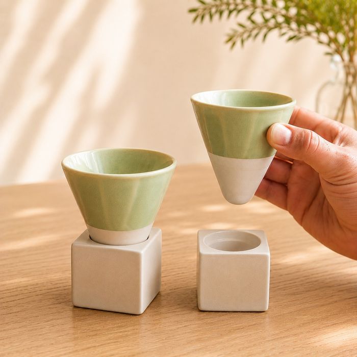 Vand set 2 cesti conice de cafea, ceramica 130 ml