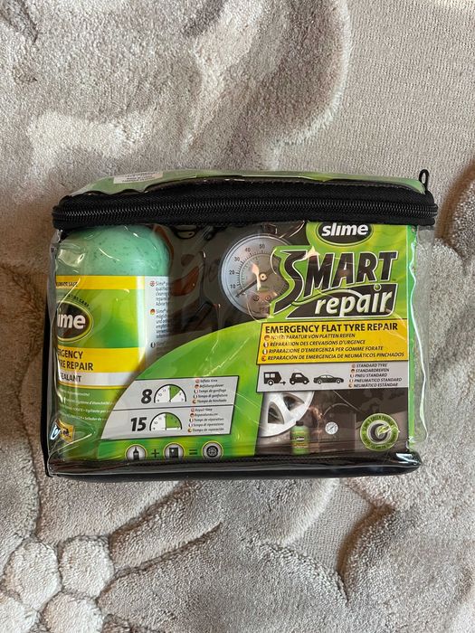 Kit pană auto Slime Smart Repair – compresor 12V și soluție, complet