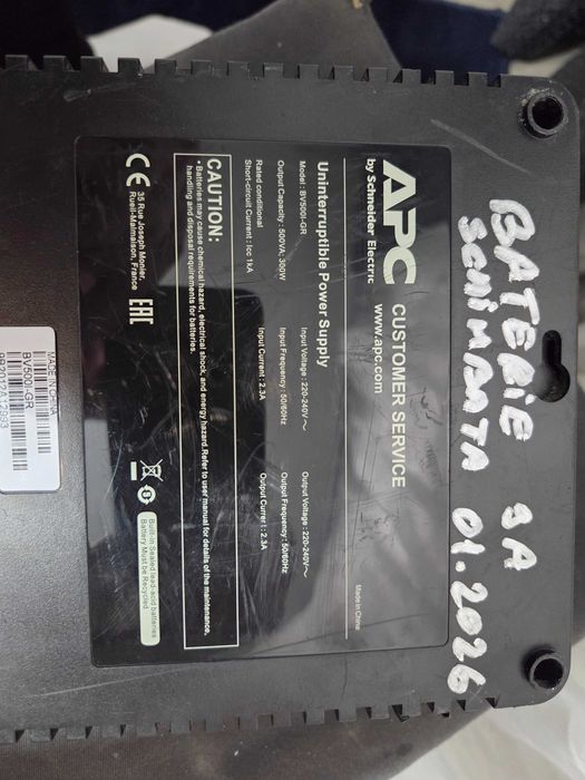 UPS APC BV500I-GR Back-UPS 500 VA / 300 W Acumulator Nou 12 V 9 A