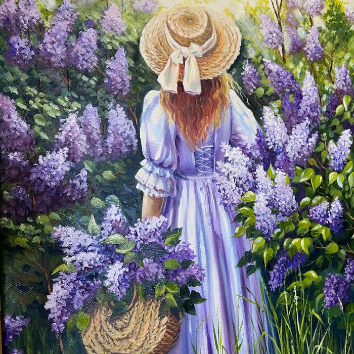 Картина маслом с сиренью