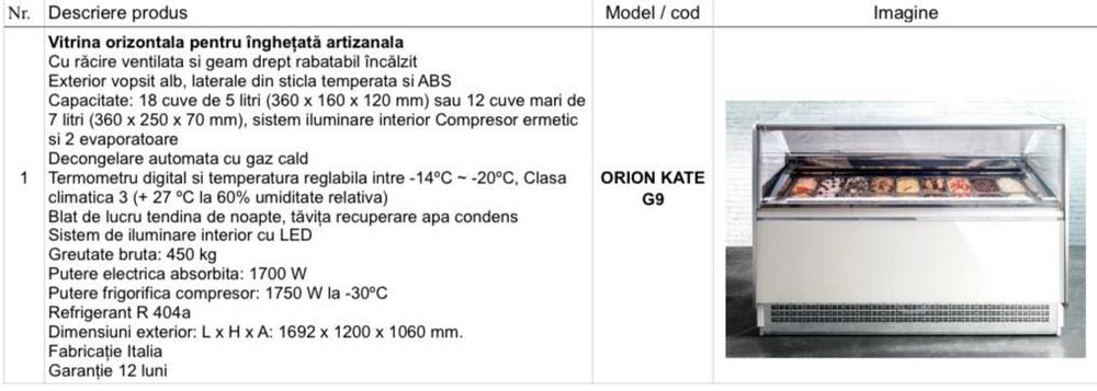 Vitrina orizontala pentru înghețată artizanala
