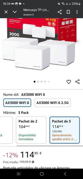 Mercusys TP-Link Halo H3000X (pachet de 3) WiFi 6 Mesh AX3000Mbps