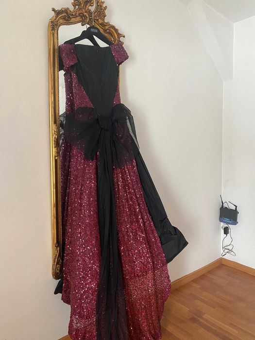 rochie eleganta lunga paiete bordo rochie nunta botez gala M L