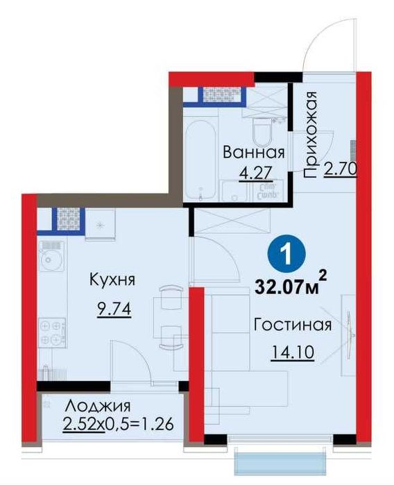 1-комнатная квартира 32,07 м² в рассрочку | Яшнабад | Метро Рохат