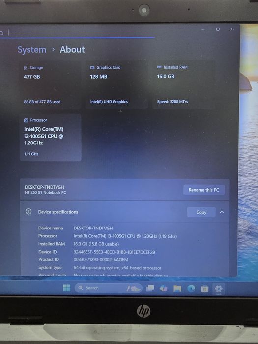 Laptop HP I3 gen 10 16 giga 512 ssd