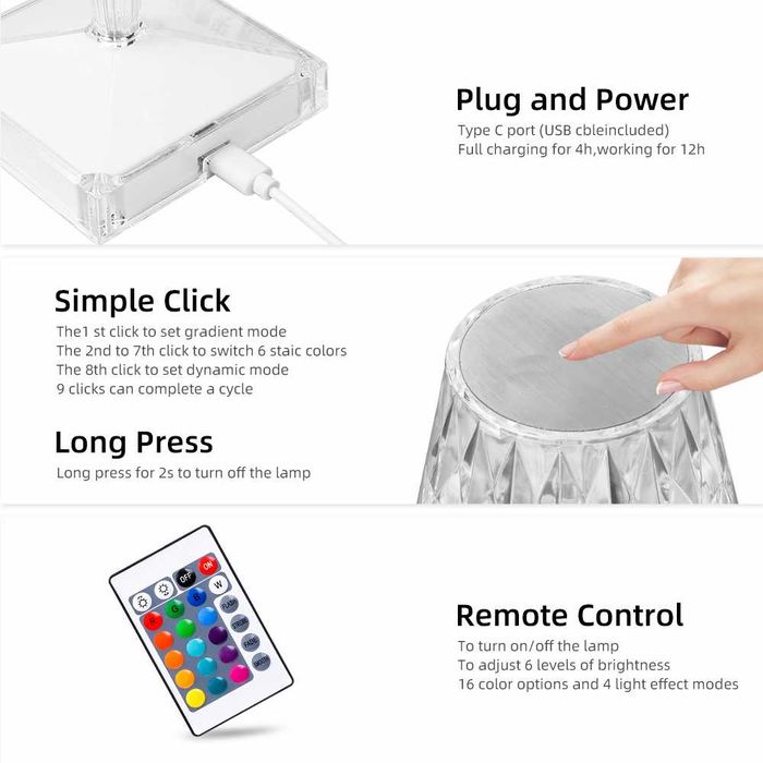 Lampa de masa Crystal Diamond