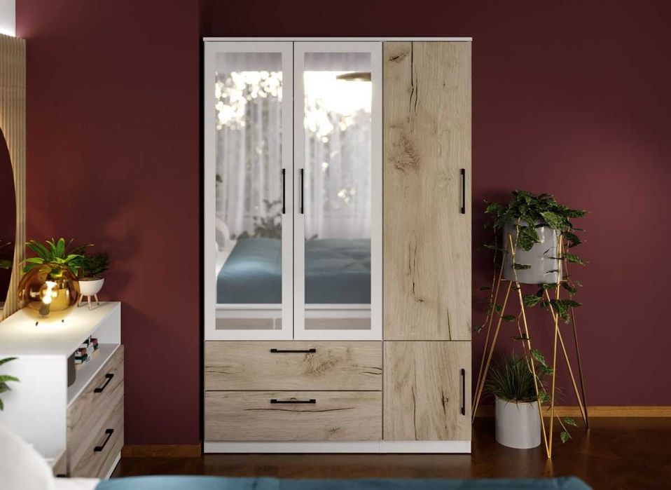 Dulap Relax Alb / Stejar k02 – C123/05 cu oglinda