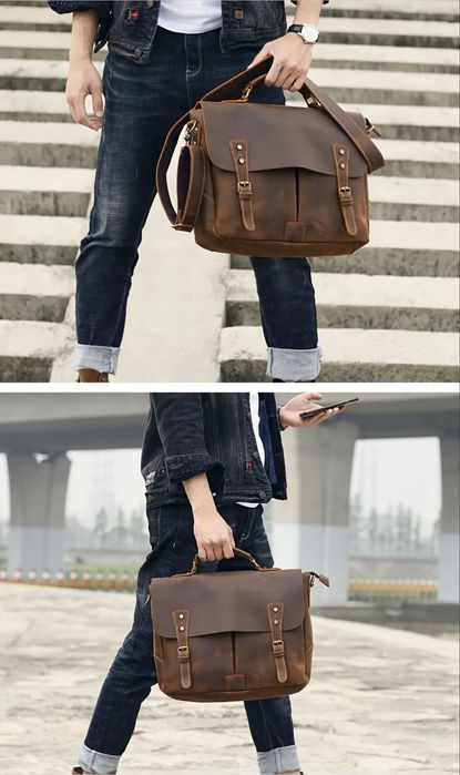 Младежка оригинална винтидж чанта WIECZNE/Луксозна кафява Crazy Horse!