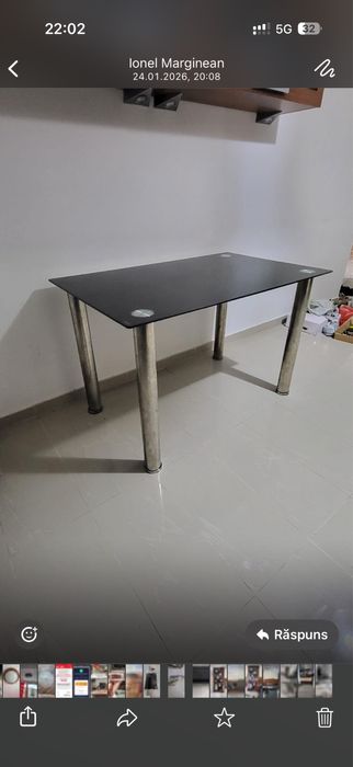 Vand masa sticla cu picioare metalice