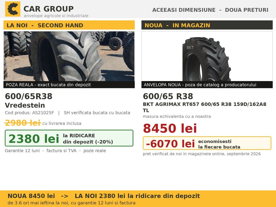 Anvelope Cauciucuri 600/65R38 600/65 R38 600/65-38 6006538 Vredestein Tractor Punte Spate Utilaje Agricole SH Second Hand SECOND HAND Garantie 1 An
