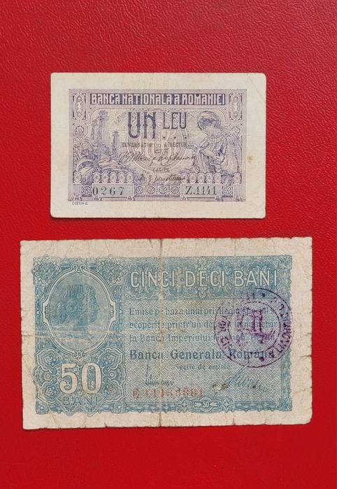 Bancnote 1 leu 1915/50 bani 1917 BGR bani vechi