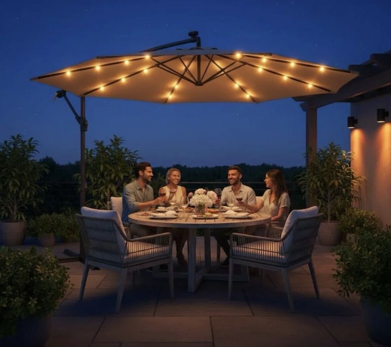 Super-Oferta !! Umbrela luminata de gradina 3x3 m + Aer Conditionat Mobil Gratuit .Totul la pachet Promotiinal