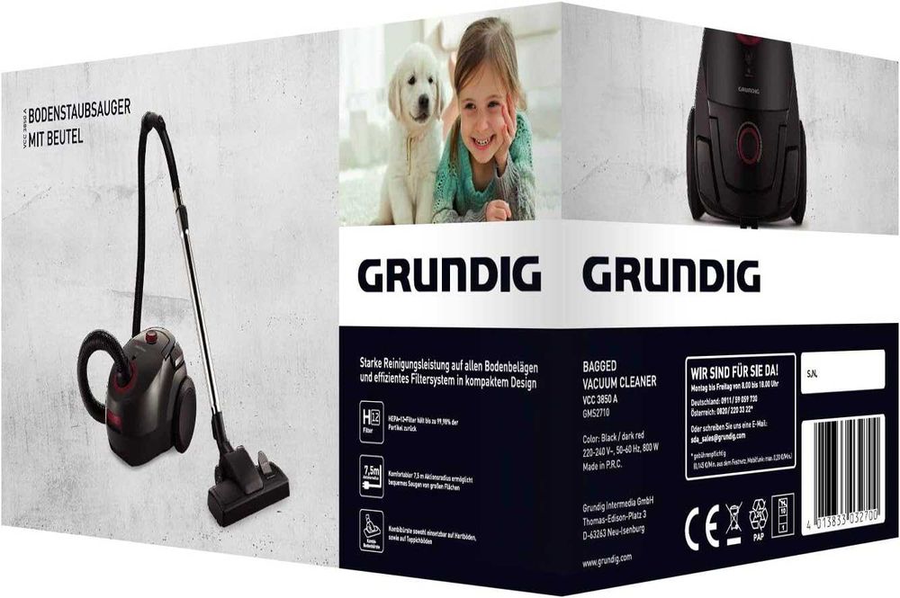 Aspirator cu sac Grundig VCC 3850 A, filtrare HEPA, 2.1L, negru MX17