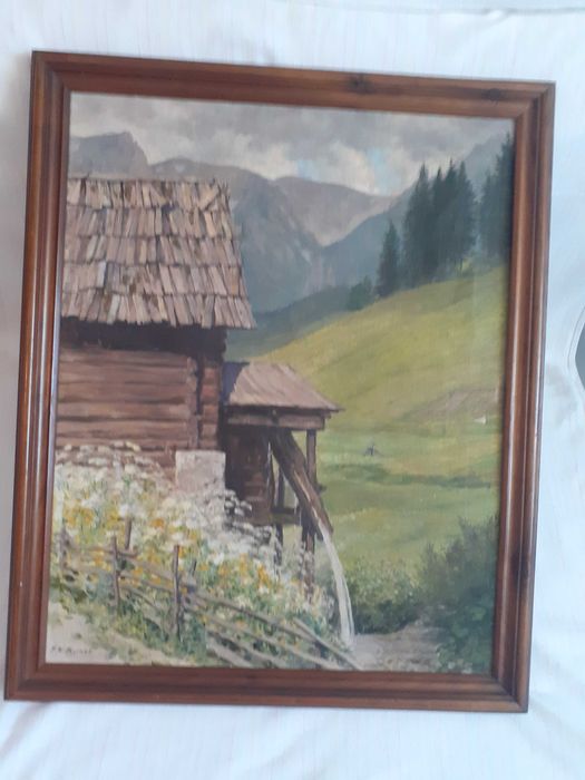 tablou vechi pictura pe panza 56/69 cm semnat F K Kerner