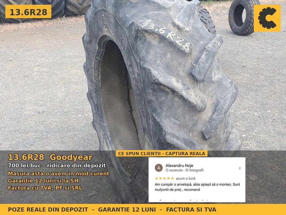 Cauciucuri Anvelope 13.6R28 13.6 R28 13.6-28 340/85R28 13628 Goodyear Tractor Punte Spate Utilaje Agricole SH Second Hand FACTURA TVA Garantie 1 An
