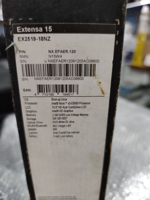 Ноутбук Acer Extensa EX2519  состояние хорошее батарея держит 3 часа