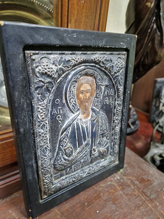 Страхотна антикварна сребърна икона със сертификат