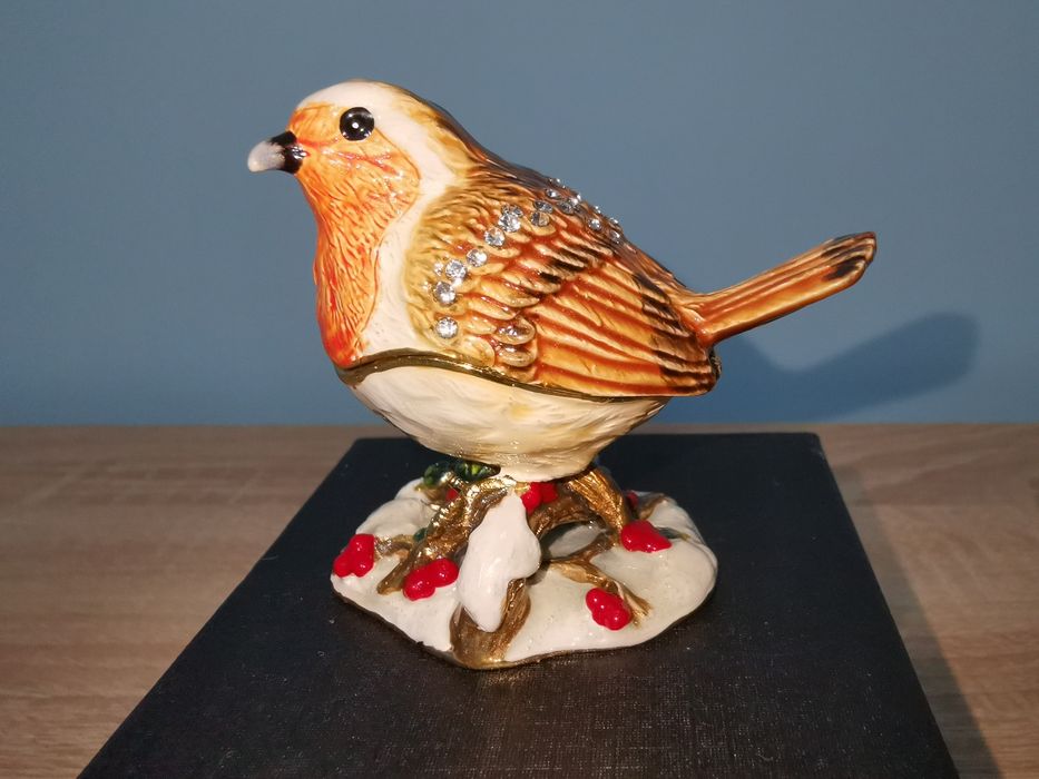 Treasured Trinkets солидна емайлирана метална кутия за бижута птица