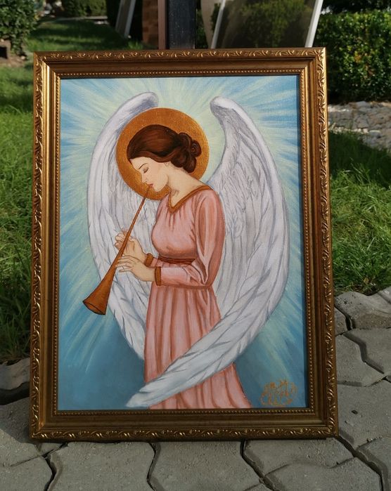 Tablou pictat pe pânză. Rama aurie.