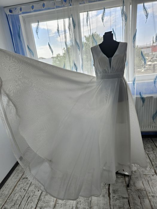 Rochie alba din mătase cununie civila