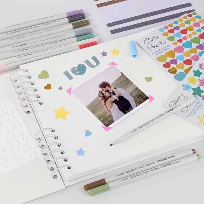 Сватбен булчински албум за снимки и спомени твърди корици + стикери