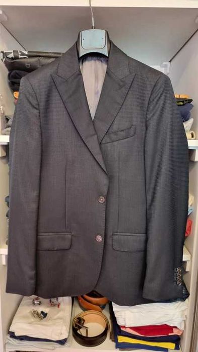 Sacou barbat Double Breasted Royal Hem, mar. 44, roz inchis, 100% lana