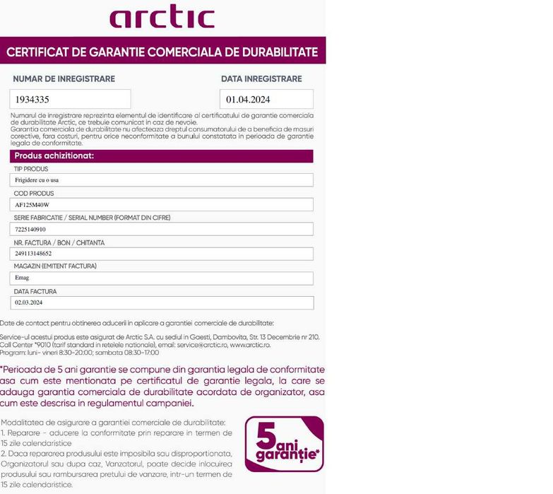 Frigider Arctic AF125M40W stare nou GARANTIE