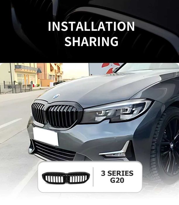 Set Grile Duble M Style Radiator Bara Negru Lucios Bmw Seria 3 G20 G21 2019-2022, NOI