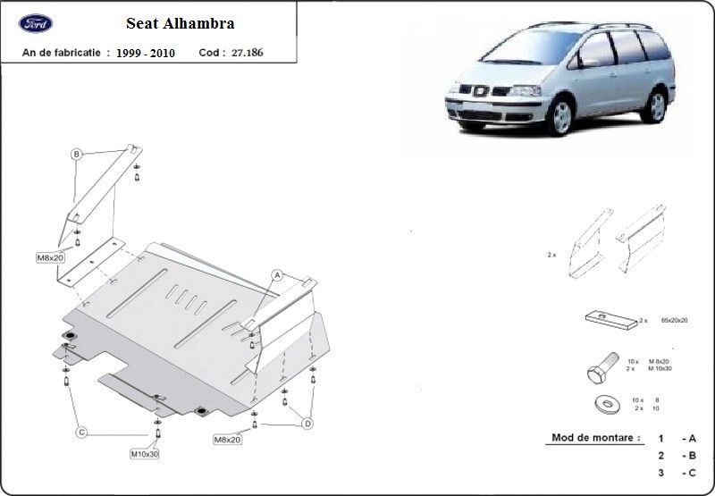 Scut motor metalic pentru Seat Alhambra 1999-prezent - otel 2mm