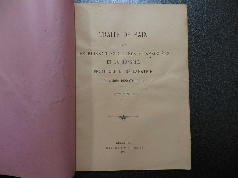 Tratat de pace intre puterile aliate si Ungaria Trianon 1920