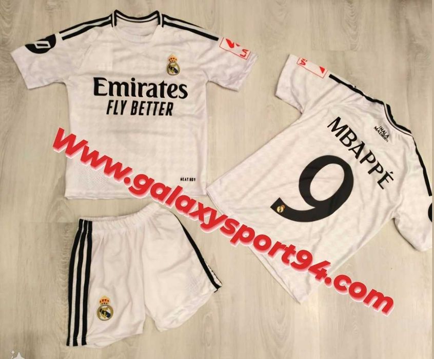 2025 Екип Мбапе + Чорапи Реал Мадрид НОВО 24/25 сезон Бял цвят Детско
