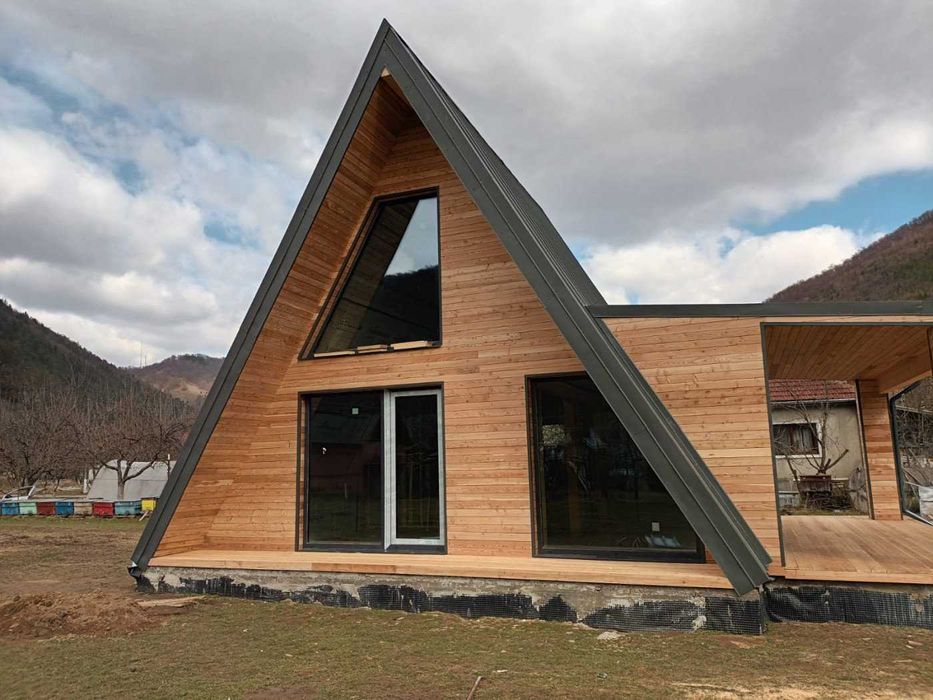 Cabana stil A-Frame, Casa, Terase si Foisoare din structura de lemn