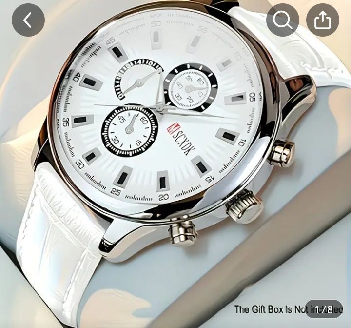 Мъжки Луксозен Моден Кръгъл Kварцов Часовник с бяла каишка