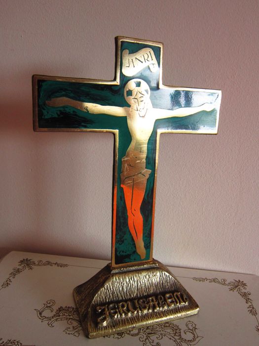 cadou rar fabricat in Ierusalim 1970 Cruce alama email verde smarald