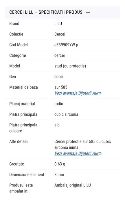 Cercei aur 14k si zirconia pt copii B&B collection