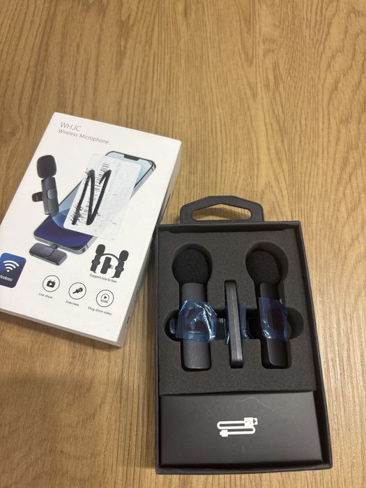 безжичен лавалиер микрофон WHJC с USB-C интерфейс, предназначен за смартфони.