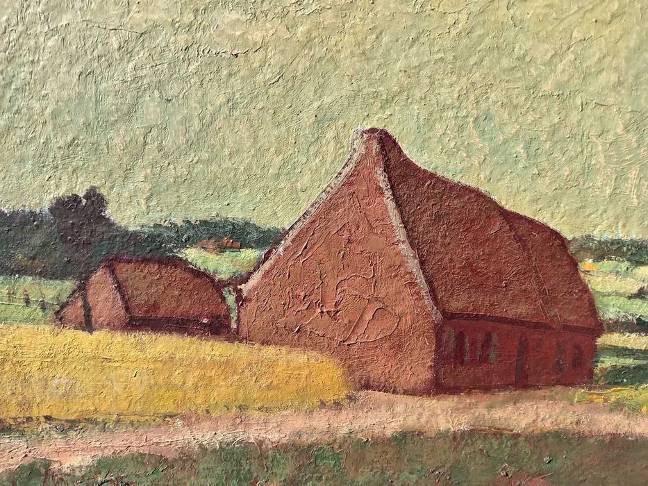 Tablou vechi - la marginea satului - semnat Schoemans.O. 1980