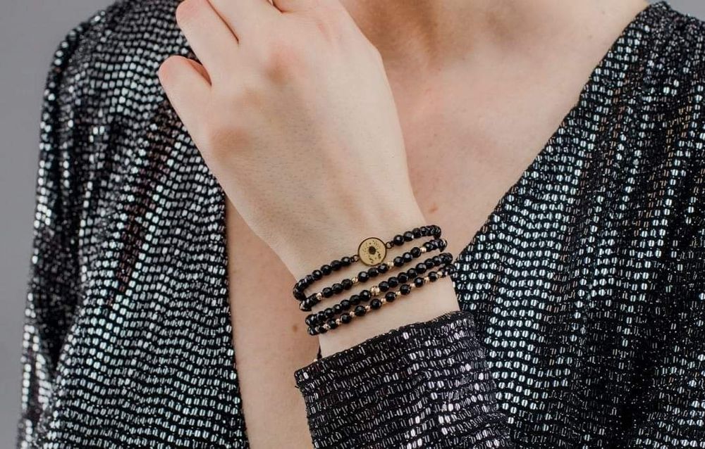 Bratari unisex reglabile aur 14k și onix fatetat, Italia