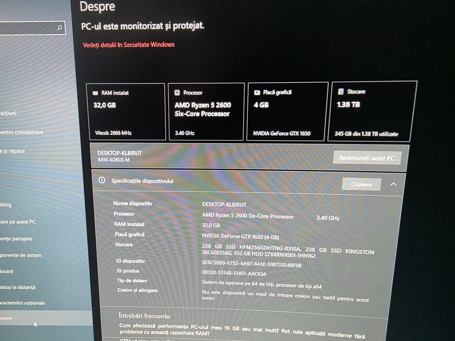 PC Gaming și Editare LYNX | AMD Ryzen 5 2600 | 32GB RAM | GTX 1650 4GB GDDR6 | SSD + HDD