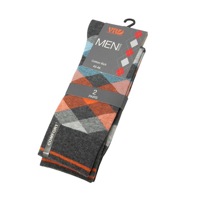 Мъжки 2 бр чорапи с аргайл десен, памуклени и удобни без стягане